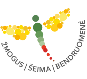 Projekto logotipas:Lietuvos vėliavos spalvų laumžirgis ir užrašas Žmogus Šeima Bendruomenė