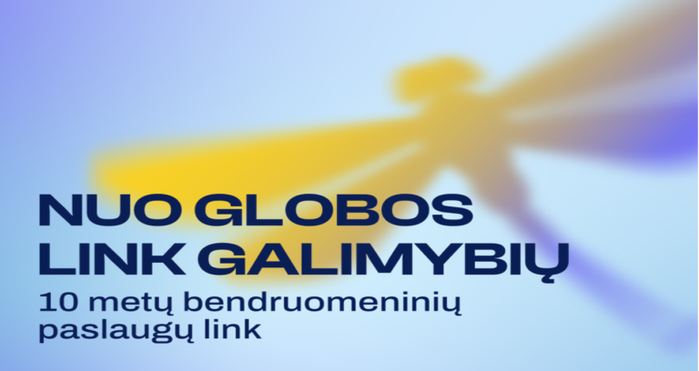 Užrašas: Nuo globos link galimybių. fone laumžirgis