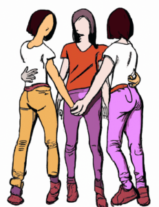 Trys merginos apsikabinusios